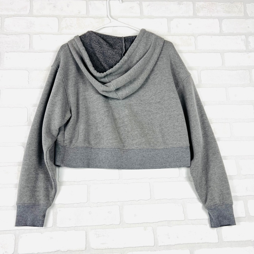Gray Cropped Hoodie Drawstring Pullover Long Sleeve Casual Comfy xS - Picture 11 of 12